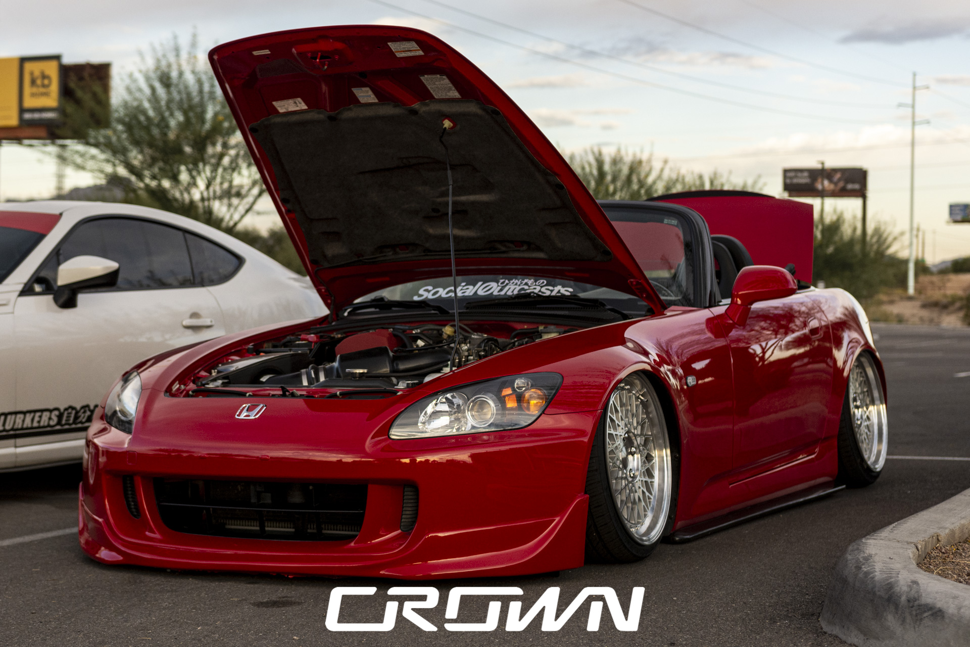 Red Modified Honda S2000 at Cars And Coffee and Clubs Tucson Arizona