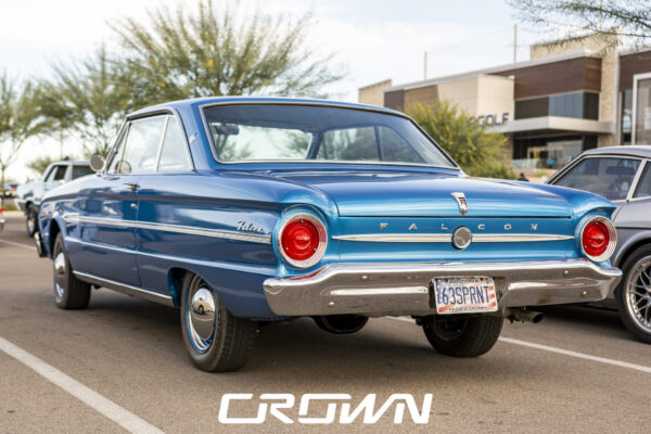 1963 Ford Falcon Sprint, rear three-quarter view showing factory blue paint
