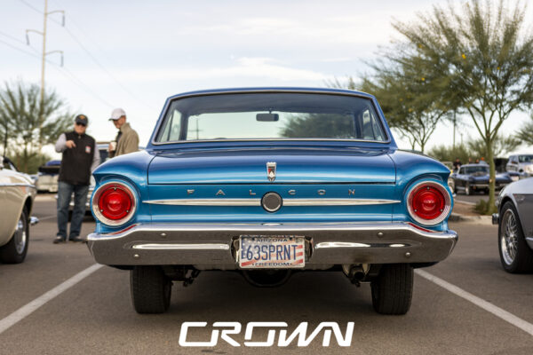 1963 Ford Falcon Sprint on display at a car show, rear view with Falcon badging