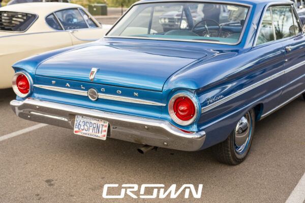 Rear badge and taillight detail on a restored 1963 Ford Falcon Sprint