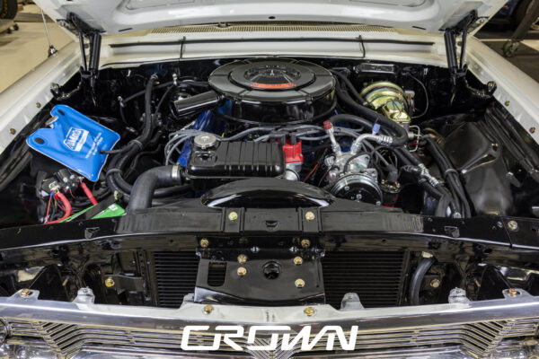 Rebuilt 390 V8 engine bay of a 1964 Ford Country Sedan station wagon