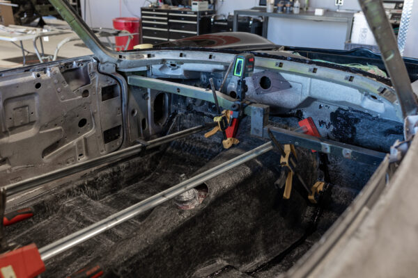 Interior roll cage and brace fabrication in a 1963 Corvette Sting Ray restomod