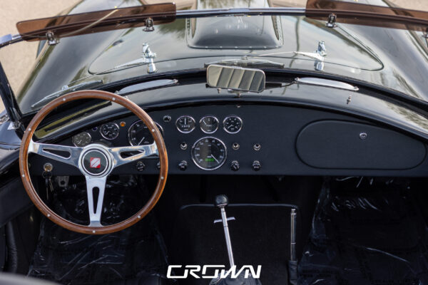 Front grille and headlight detail on a Superformance MKIII Cobra, chassis SP03627, solid black