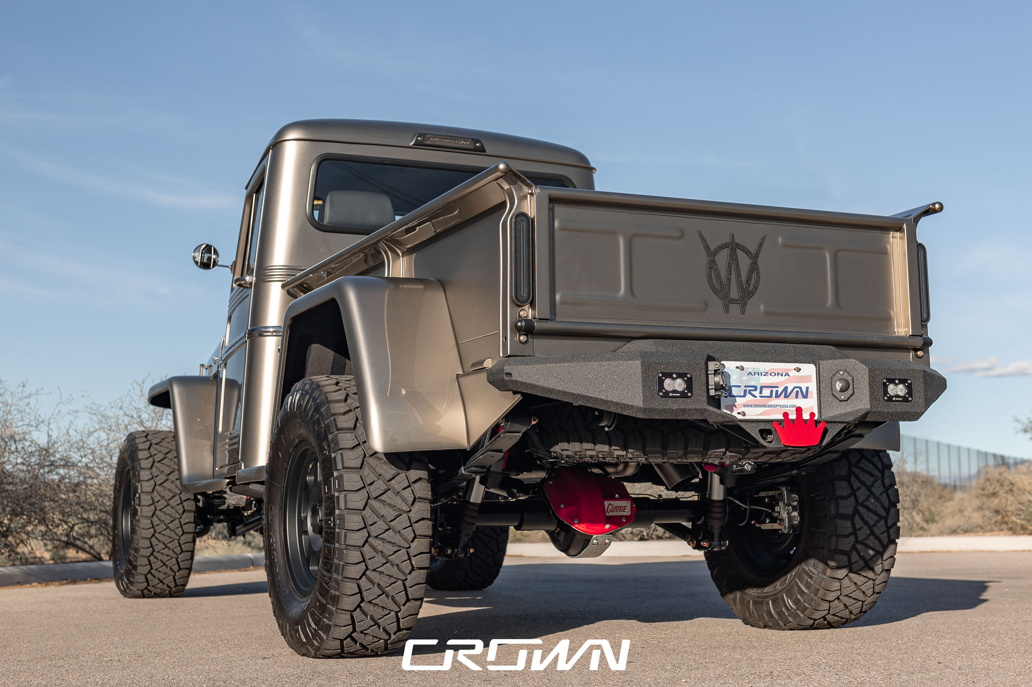 Custom 1961 Willys Jeep Pickup build by Crown Customs Custom 1961 Willys Jeep Pickup restomod built by Crown Customs in Tucson, Arizona, with restored bodywork, custom interior, 4x4 upgrades, and modern electronics.