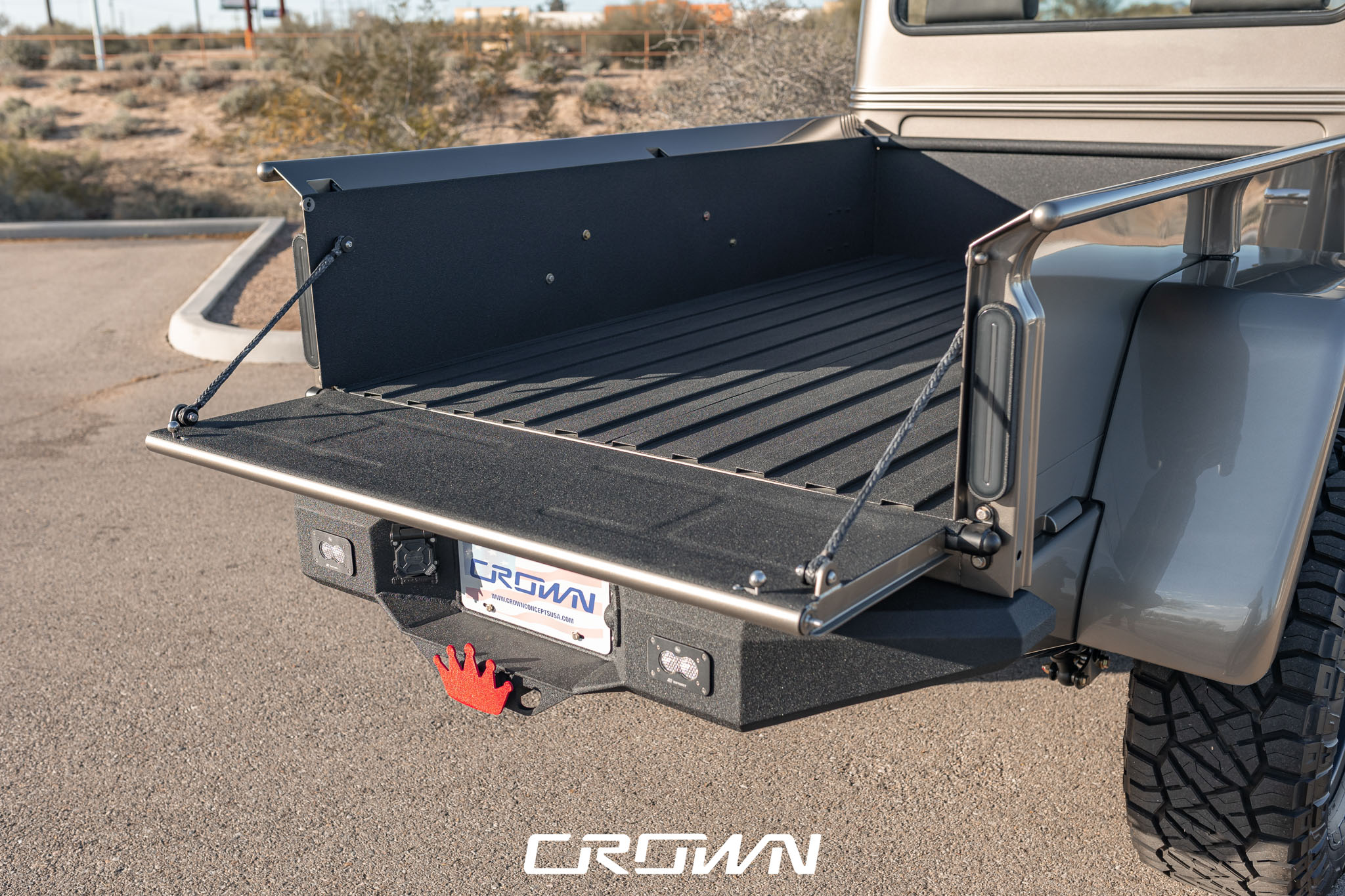 Custom 1961 Willys Jeep Pickup build by Crown Customs Custom 1961 Willys Jeep Pickup restomod built by Crown Customs in Tucson, Arizona, with restored bodywork, custom interior, 4x4 upgrades, and modern electronics.