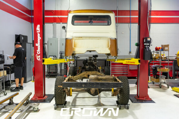 Custom 1961 Willys Jeep Pickup restomod built by Crown Customs in Tucson, Arizona, with restored bodywork, custom interior, 4x4 upgrades, and modern electronics.