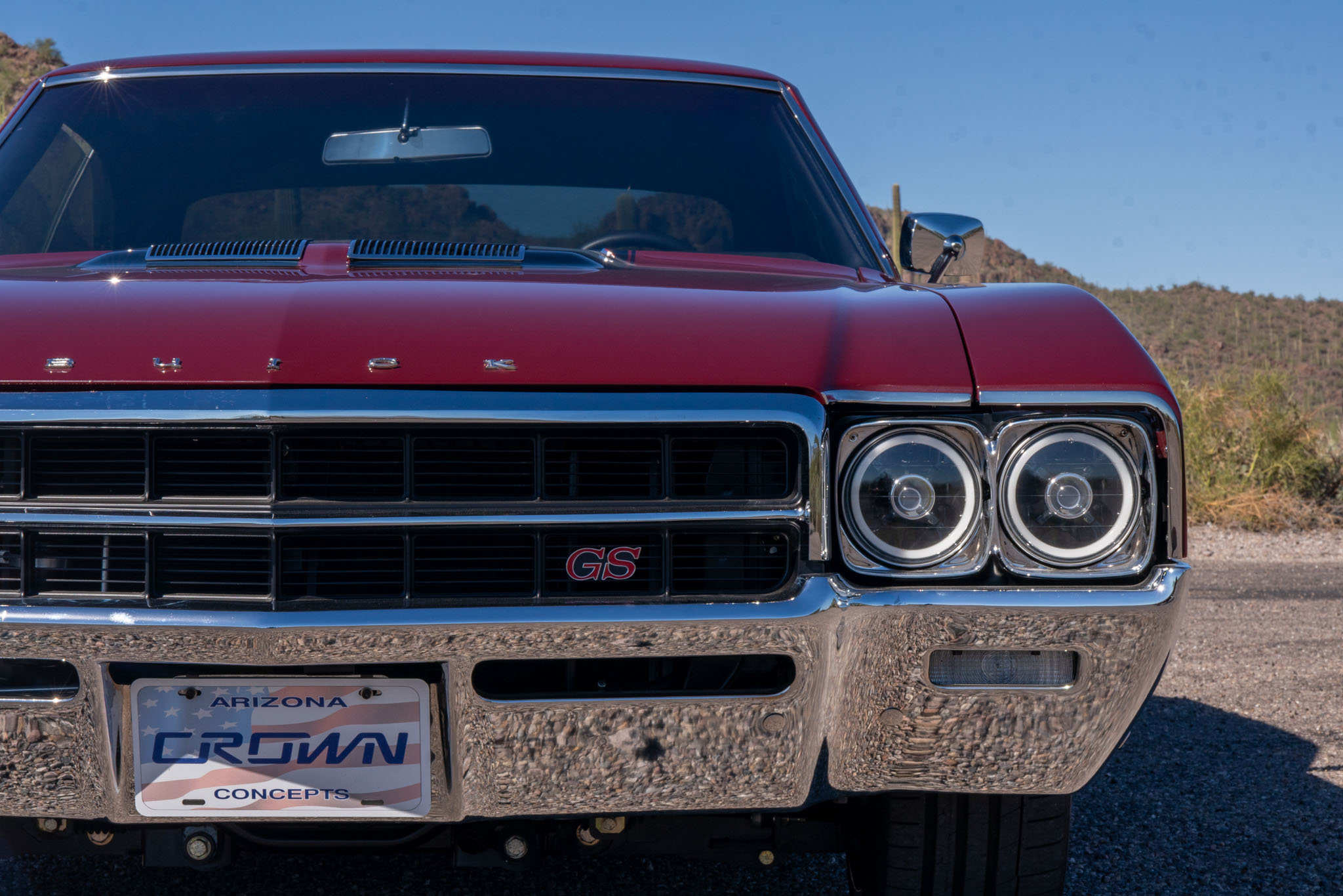 Custom 1969 Buick GS400 driver restomod by Crown Customs Custom 1969 Buick GS400 restomod built by Crown Customs in Tucson, Arizona, with LS376/480 power, 4L70-E automatic transmission, Forgeline wheels, black stripes, and custom interior work.