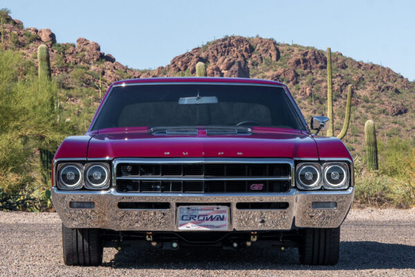 Custom 1969 Buick GS400 restomod built by Crown Customs in Tucson, Arizona, with LS376/480 power, 4L70-E automatic transmission, Forgeline wheels, black stripes, and custom interior work.