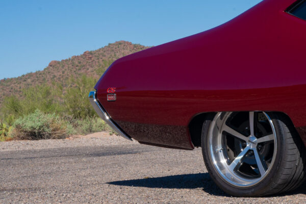 Custom 1969 Buick GS400 restomod built by Crown Customs in Tucson, Arizona, with LS376/480 power, 4L70-E automatic transmission, Forgeline wheels, black stripes, and custom interior work.