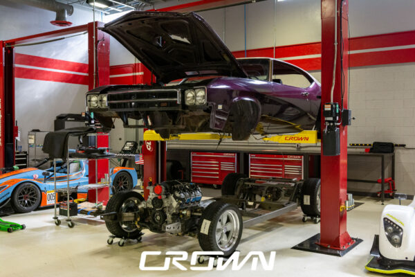 Custom 1969 Buick GS400 restomod built by Crown Customs in Tucson, Arizona, with LS376/480 power, 4L70-E automatic transmission, Forgeline wheels, black stripes, and custom interior work.