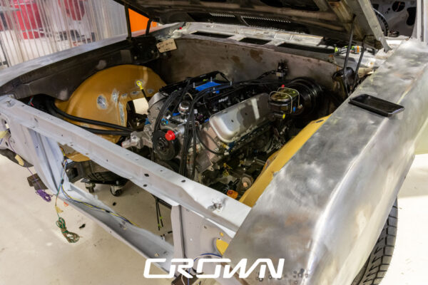 Custom 1969 Buick GS400 restomod built by Crown Customs in Tucson, Arizona, with LS376/480 power, 4L70-E automatic transmission, Forgeline wheels, black stripes, and custom interior work.