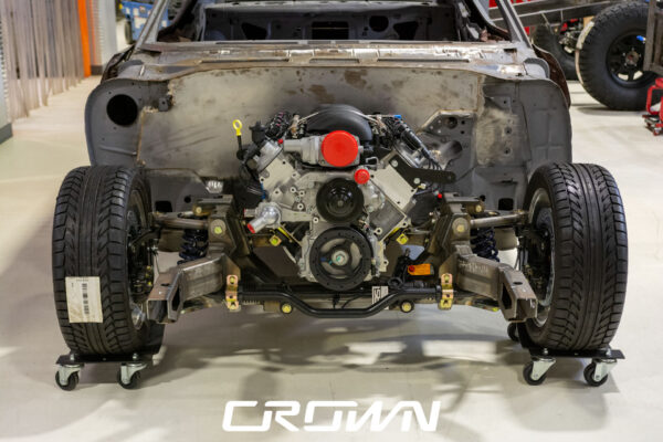 Custom 1969 Buick GS400 restomod built by Crown Customs in Tucson, Arizona, with LS376/480 power, 4L70-E automatic transmission, Forgeline wheels, black stripes, and custom interior work.