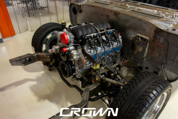 Custom 1969 Buick GS400 restomod built by Crown Customs in Tucson, Arizona, with LS376/480 power, 4L70-E automatic transmission, Forgeline wheels, black stripes, and custom interior work.