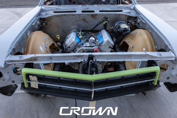 Custom 1969 Buick GS400 restomod built by Crown Customs in Tucson, Arizona, with LS376/480 power, 4L70-E automatic transmission, Forgeline wheels, black stripes, and custom interior work.