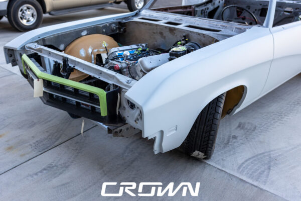 Custom 1969 Buick GS400 restomod built by Crown Customs in Tucson, Arizona, with LS376/480 power, 4L70-E automatic transmission, Forgeline wheels, black stripes, and custom interior work.