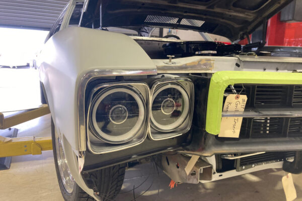 Custom 1969 Buick GS400 restomod built by Crown Customs in Tucson, Arizona, with LS376/480 power, 4L70-E automatic transmission, Forgeline wheels, black stripes, and custom interior work.