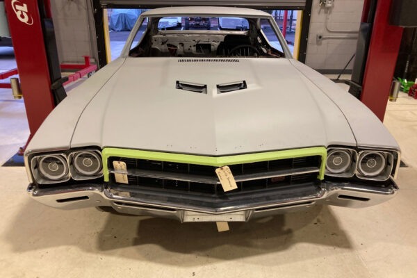 Custom 1969 Buick GS400 restomod built by Crown Customs in Tucson, Arizona, with LS376/480 power, 4L70-E automatic transmission, Forgeline wheels, black stripes, and custom interior work.