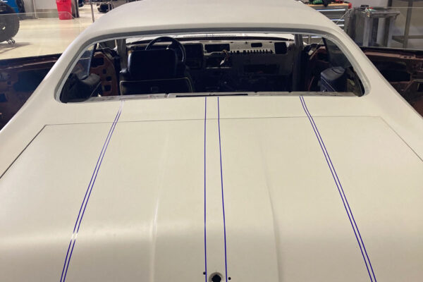 Custom 1969 Buick GS400 restomod built by Crown Customs in Tucson, Arizona, with LS376/480 power, 4L70-E automatic transmission, Forgeline wheels, black stripes, and custom interior work.