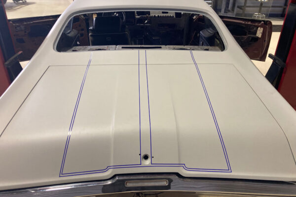 Custom 1969 Buick GS400 restomod built by Crown Customs in Tucson, Arizona, with LS376/480 power, 4L70-E automatic transmission, Forgeline wheels, black stripes, and custom interior work.