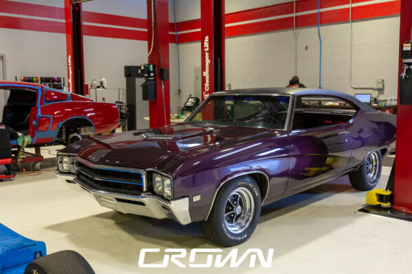 Custom 1969 Buick GS400 restomod built by Crown Customs in Tucson, Arizona, with LS376/480 power, 4L70-E automatic transmission, Forgeline wheels, black stripes, and custom interior work.
