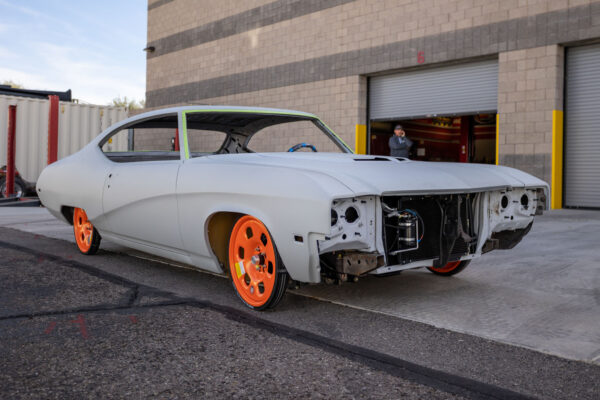 Custom 1969 Buick GS400 restomod built by Crown Customs in Tucson, Arizona, with LS376/480 power, 4L70-E automatic transmission, Forgeline wheels, black stripes, and custom interior work.