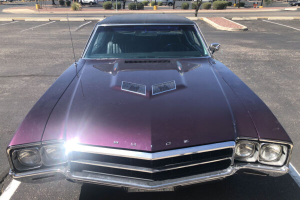 Custom 1969 Buick GS400 restomod built by Crown Customs in Tucson, Arizona, with LS376/480 power, 4L70-E automatic transmission, Forgeline wheels, black stripes, and custom interior work.
