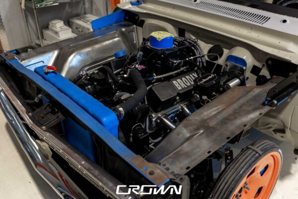 Brodix aluminum heads on the 400ci small block engine of a 1964 Chevrolet Nova