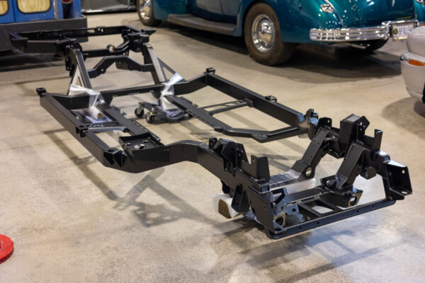 Bare powder-coated frame rail for a 1963 Corvette Sting Ray restomod chassis