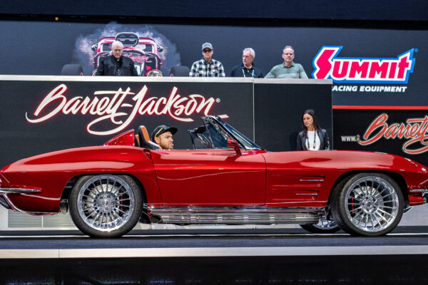 Finished 1963 Corvette Sting Ray crossing the auction block at Barrett-Jackson