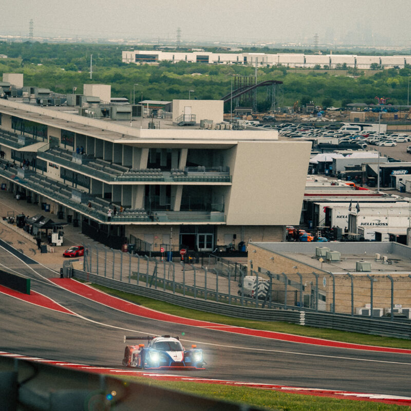 The No. 17 Crown Racing Ligier JS P320 racing at Circuit of The Americas during the IMSA Airbnb Endurance Challenge weekend.