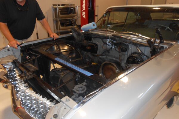 1960 Cadillac Coupe deVille convertible restomod in progress at Crown Customs, 502 big-block build