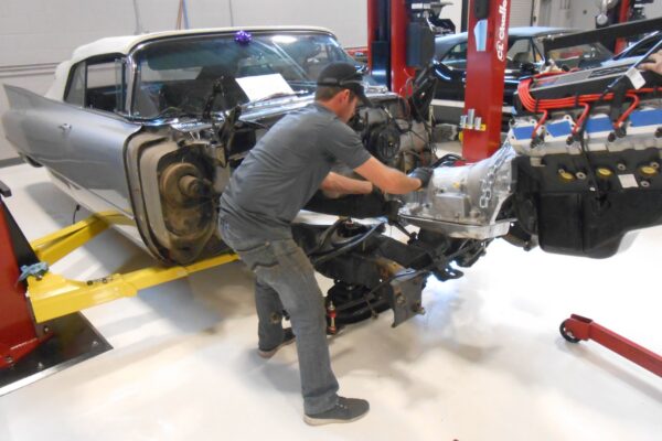 1960 Cadillac Coupe deVille convertible restomod in progress at Crown Customs, 502 big-block build