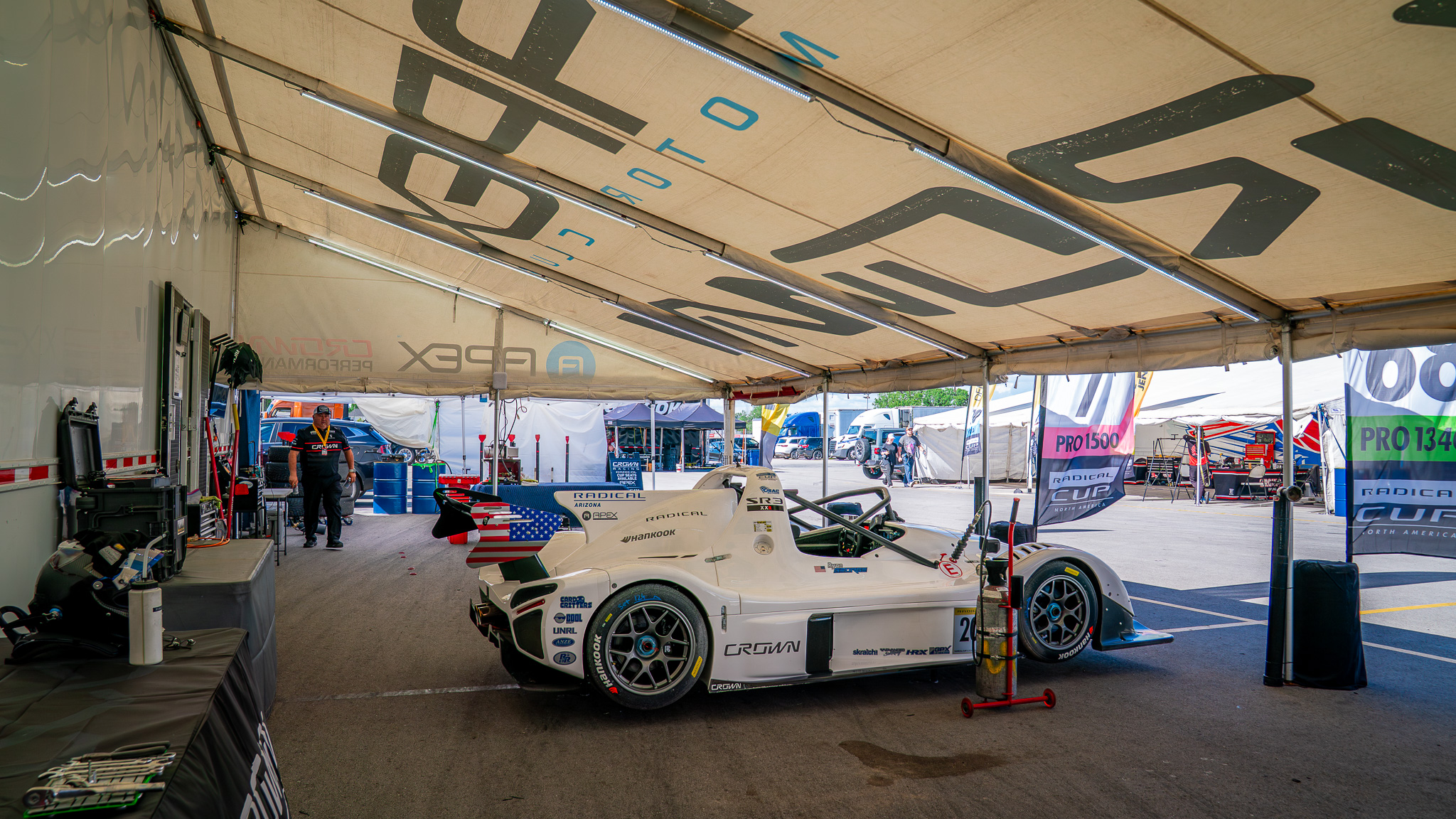 Crown Racing Radical SR3 under the team awning at Road America