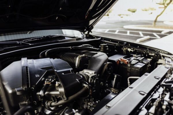 Wide view of the engine bay on a 2016 Toyota Tacoma tribute truck