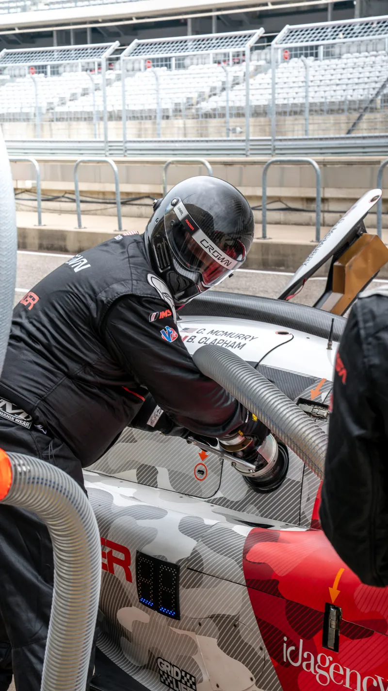 Crown Racing crew refuelling the No. 17 Ligier during a pit stop at COTA
